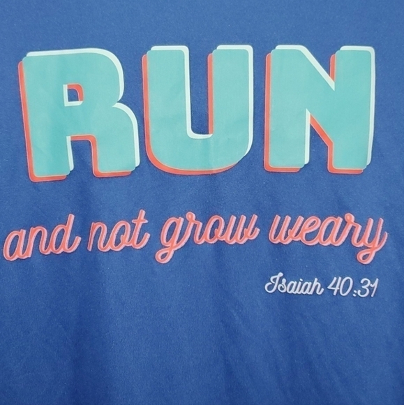 NWOT "Run and not grow weary" Isaiah 40:31 T-Shirt, Dri-Fit Athletic Material - Picture 2 of 6